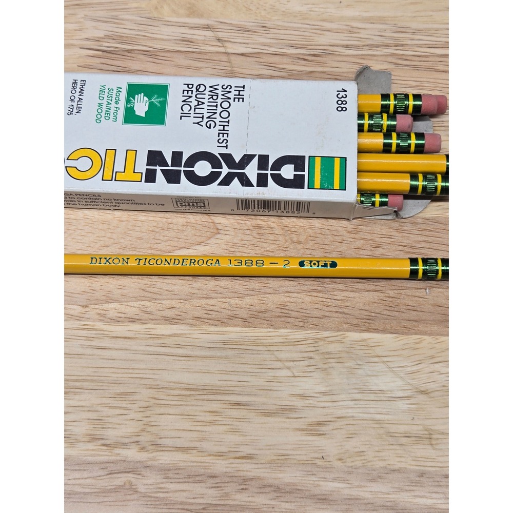 Vintage Dixon Ticonderoga 1388 No 2 Soft Pencils One Dozen Yellow Wood Case